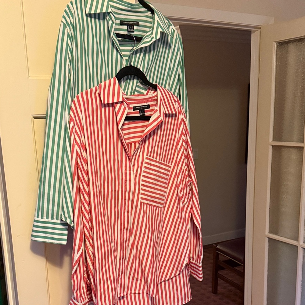 2 pack - French Connection Striped Button-Up Shirts - Red and Green